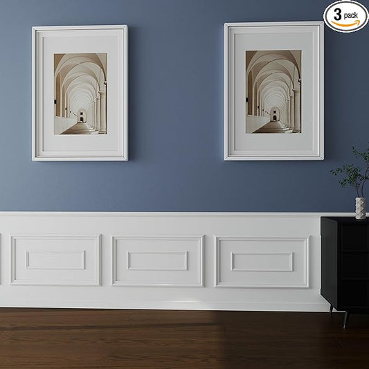 Pangda 3 Set Peel and Stick Accent Wall Molding Kit Inner and Outer Layers Style Premade Wainscoting Panels for Walls Picture Frame Molding for Home Decoration(40''x20'',Square)