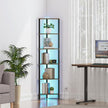 TUTOTAK Corner Shelf with LED Light, 6-Tier Corner Bookshelf for Small Space, Narrow Display Corner Shelf Stand with Storage Rack, for Living Room, Bedroom, Rustic Brown BS05BB006L