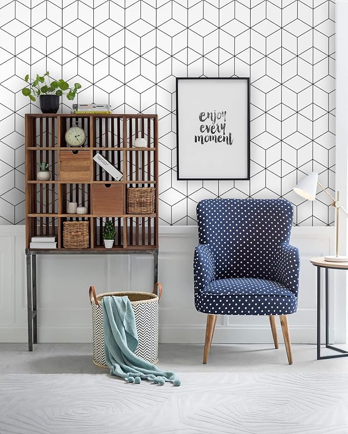 Removable Wallpaper White and Black Contact Paper for Cabinets Stripe Peel and Stick Wallpaper Self Adhesive Contact Paper for Wall Covering Vinyl Rolls 118"x17.3"