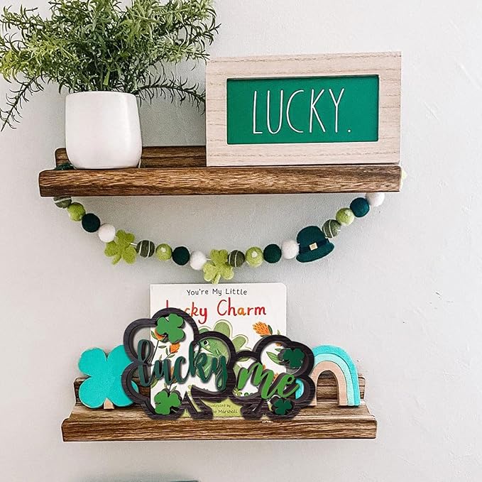 Wooden Shamrock Centerpiece Lucky Me Table Decorations St. Patrick's Day Tiered Tray Decor Farmhouse Home Office Coffee Bar Kitchen Table Decor