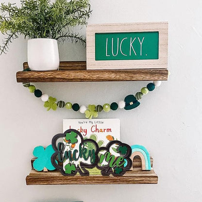 Wooden Shamrock Centerpiece Lucky Me Table Decorations St. Patrick's Day Tiered Tray Decor Farmhouse Home Office Coffee Bar Kitchen Table Decor