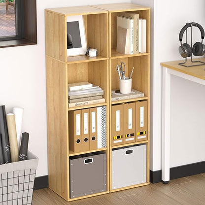 4 Cube Storage Organizer, 4 Tier Cube Low Bookcase Freestanding Storage Display Organizer, Four-Cubes Open Shelf Bookshelf for Home Office (Oak, 4-Cube)