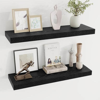 Dreamland 30 Inch Long Floating Shelves in White,8 Inch Deep Floating Shelf for Wall,Large Display & Storage Shelf, Wall Shelf for Bathroom Bedroom Living Room Kitchen Office，Set of 2
