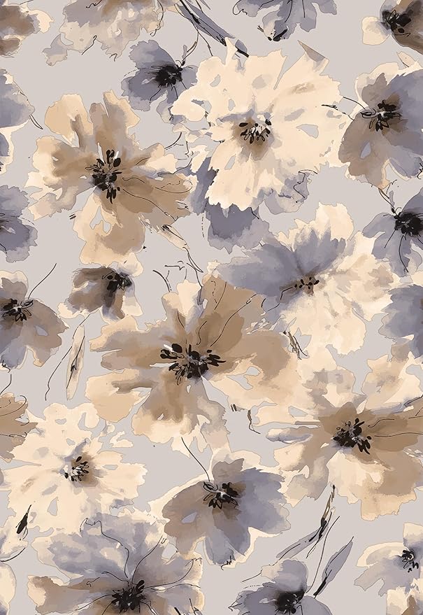 Purple Watercolor Floral Peel and Stick Wallpaper, 118" x 17.3" Vintage Removable Waterproof Self Adhesive Wall Paper, Brown Flower Contact Paper Peel and Stick for Classroom Cabinets 14.4 sq.ft