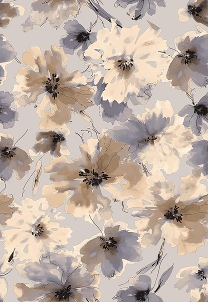 Purple Watercolor Floral Peel and Stick Wallpaper, 393" x 17.3" Vintage Removable Waterproof Self Adhesive Wall Paper, Brown Flower Contact Paper Peel and Stick for Classroom Cabinets 48.5 sq.ft
