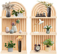 Qivine Boho Wall Shelf 2 Pcs 3 Tier Shelves for Room Wall Wood Floating Shelf with Arched Wood Design Walls Mounted for Living Room, Bedroom, Bathroom Decor (Primary, 3-Tier)