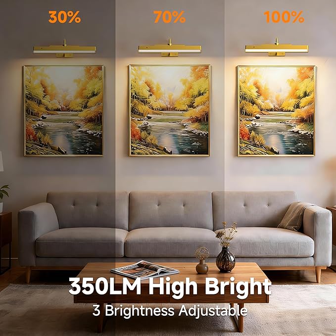 Picture Art Light for Wall,4400mAh Rechargeable Wireless Gallery Lighting,Remote Control Dimmable LED with Timer for Mirror Poster Dartboard(12 in, 4 Pack)
