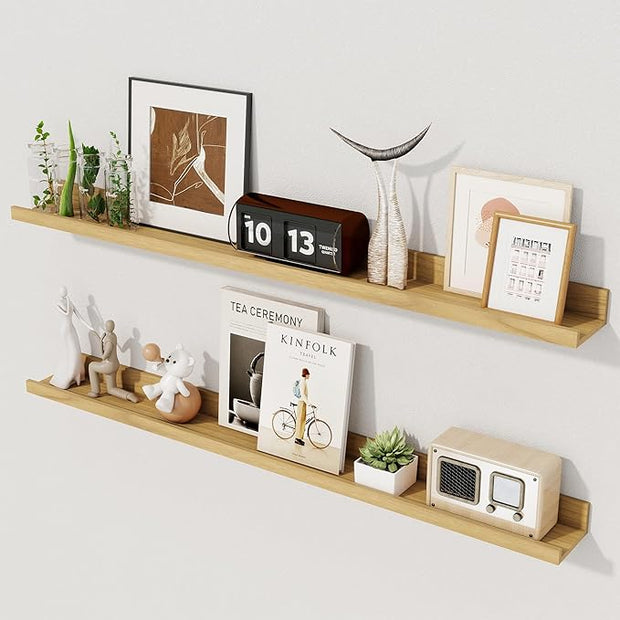 Axeman 36 Inch Floating Shelves | Picture Ledge Shelf Set of 2 | Oak Wall Shelves with Lip | Oak Picture Shelf for Wall with Ledge | Photo Ledges 36 Inch