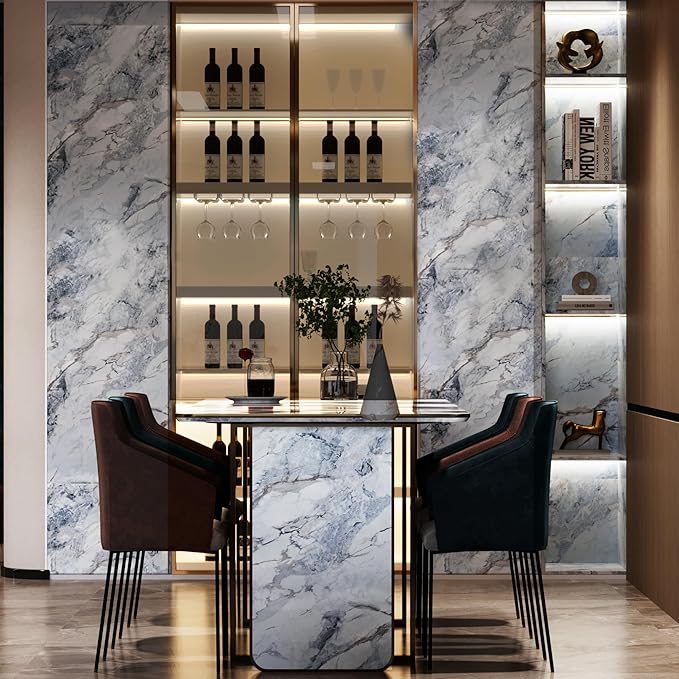 Thick Blue Marble Granite peel and stick Wall Paper 32x157inch Vinyl Wrap Flower Textured Countertop Waterproof Contact Paper Removable Modern Walls Sticker Mural Top Decor Barthroom Backsplash Roll