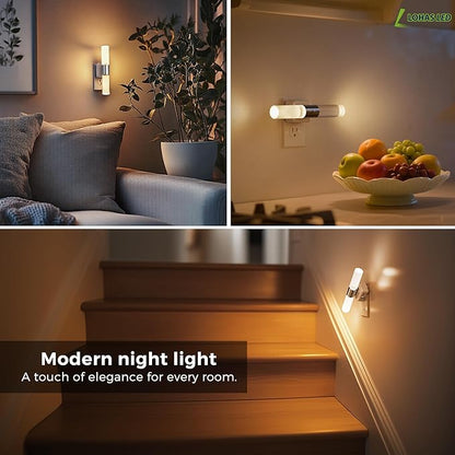 L LOHAS LED Night Light, 2 Pack Night Lights Plug into Wall, 3000K Soft White, 0-100LM Adjustable Brightness, 180° Rotating Plug in Night Light with Auto Light Sensor (Matte White)