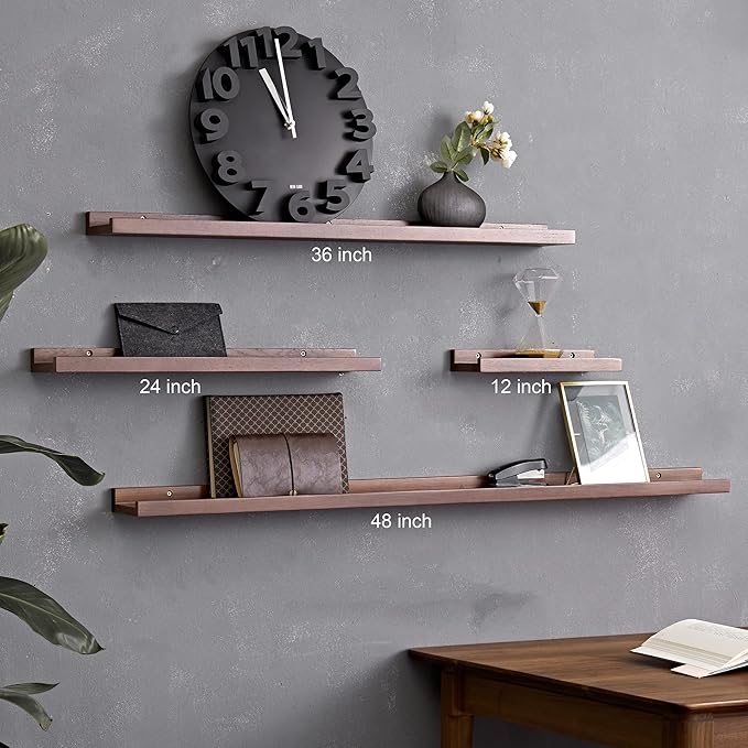 12 Inch Floating Shelves Wall Mounted Set of 2, Rustic Wall Shelves for Decor and Storage, Solid Walnut Wood Shelf, Picture Ledge for Bedroom/Bathroom/Living Room/Kitchen, Walnut Color, 12*4*1.5