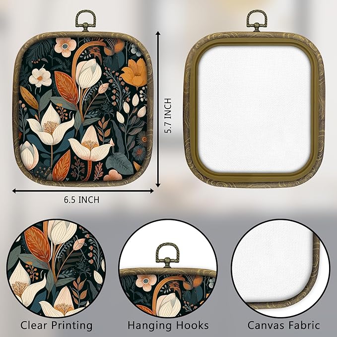 KSDUT Vintage Floral Wall Art Decor - Botanical Neutral Mid Century Modern Wall Art Canvas Frame Hanging Prints, Flower Landscape Square Wall Art Decor for Bathroom Home Gallery Decorations 6.5
