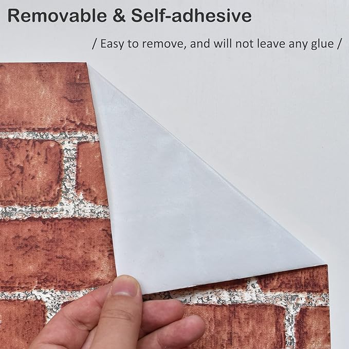Cohoo Home Red Brick Wallpaper Peel and Stick Contact Paper 18inW 393inL Faux 3D Brick Contact Paper Self Adhesive Removable Wallpaper Backsplash Wrapping Fireplace Wall Sticky Waterproof Vinyl