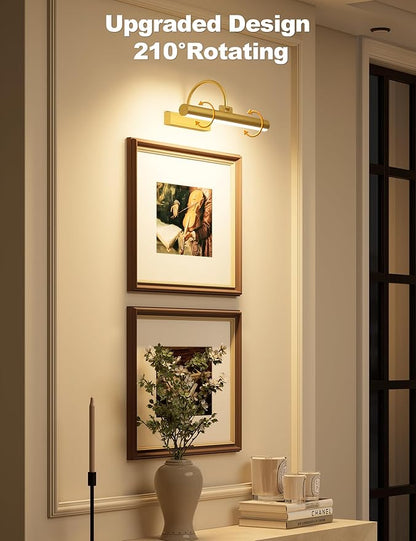 Bridika Picture Light for Wall with Remote, Rechargeable Battery Operated Picture Light, 3 Color Modes and Dimmable Classic Art Lights for Paintings, Gallery, Bedroom, Bathroom with Timer Gold 2