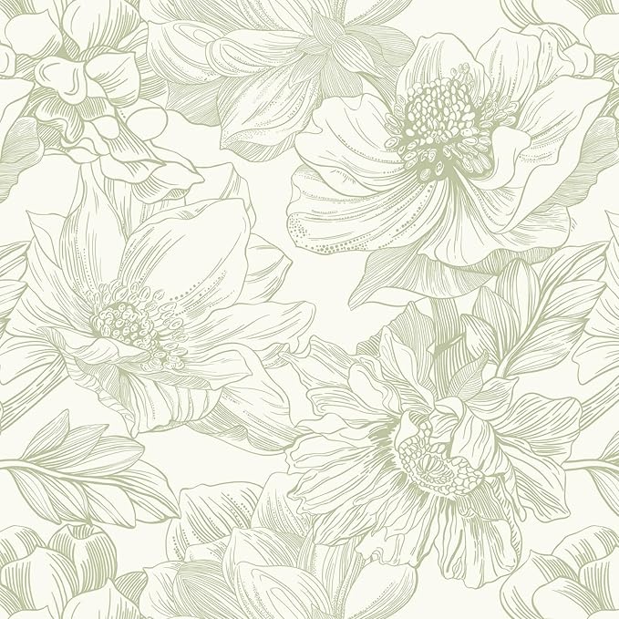 Ismoon Vintage Floral Wallpaper Peel and Stick Beige and Green Contact Paper 17.3inx6.5ft Removable Self Adhesive Wall Paper for Bathroom Bedroom Cabinet Mural Wall Decor Vinyl Renter Friendly