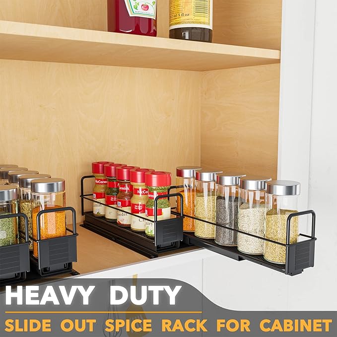 SpaceAid Pull Out Spice Rack Organizer for Cabinet, Heavy Duty Slide Out Seasoning Kitchen Organizer, Cabinet Organizer, with Labels, 5.2