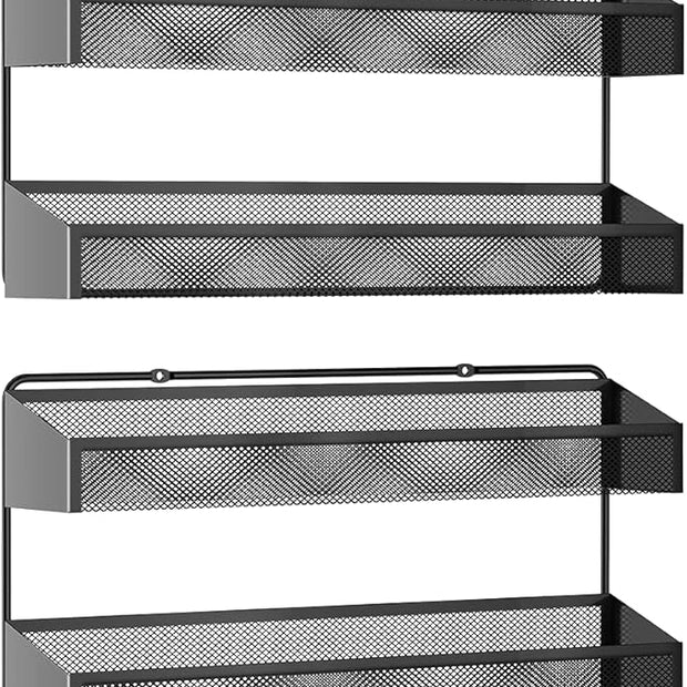 AULEDIO 2 Pack Spice Rack Organizer, 3 Tier Counter-top Stand or Wall Mounted Storage Rack Hanging Shelf for Kitchen Cabinet, Cupboard, Pantry Door Bathroom Shower Cosmetic (Black)