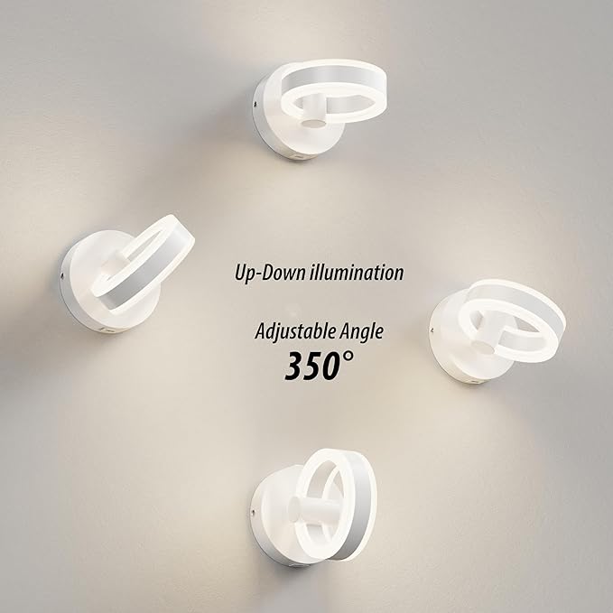 LED Wall Sconces with ON/Off Switch, White Rotatable Hardwired Wall Light Fixtures, Built in USB Charging Port, Modern Wall Decor for Bed Lighting.