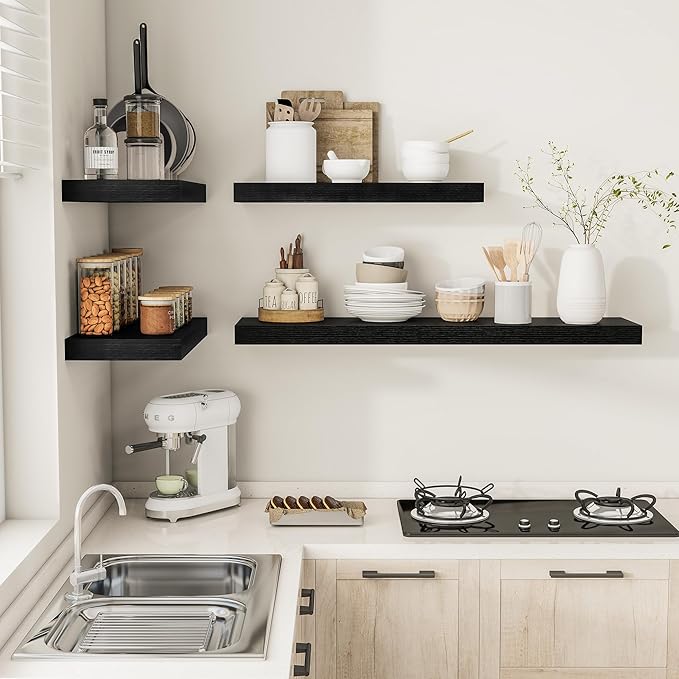 Black Floating Shelves for Wall 24 Inches Long, 12