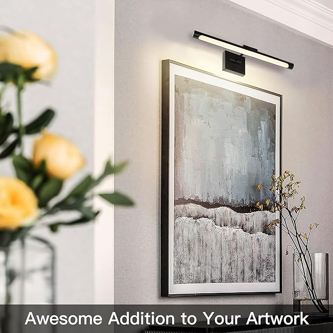 LED Picture Light, Hard-Wired Connection Dimmable Adjustable Artwork Light, 12W (60W Eqv.) CRI95+ 16.54" Black Gallery Light for Paintings Display Picture Frame Dartboard, Warm White 3000K