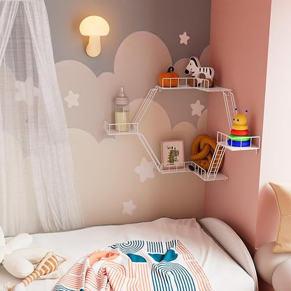 Fire Escape Wall Shelf - New York Fire Escape Shelf, Knick Knack Shelf for Figures, 3-Tier Corner Floating Shelves, Metal Decorative Display Shelves, White Wall Shelves for Bedroom&Home Decor