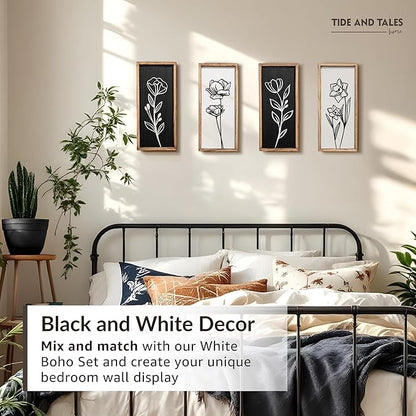 3D Black and White Wall Art (Set of 2) Lightweight, Wooden Ready-to-Hang Framed Floral Wall Art for Bathroom, Bedroom, Living Room or Office – Boho Botanical Farmhouse Decor – Gift-Boxed