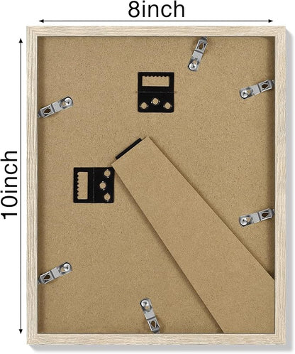 Vittanly 8x10 Picture Frames Set of 4, Display Pictures 5x7 with Mat or 8x10 without Mat, Gallery Frame Set for Wall or Tabletop, Engineered Wood with Shatter Resistant Plexiglass, Light Nature