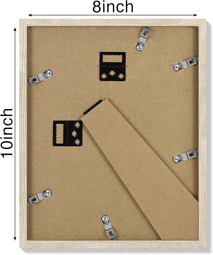 Vittanly 8x10 Picture Frames Set of 4, Display Pictures 5x7 with Mat or 8x10 without Mat, Gallery Frame Set for Wall or Tabletop, Engineered Wood with Shatter Resistant Plexiglass, Light Nature