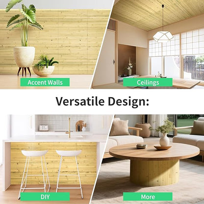 Natural Bamboo Wall Panel for Interior Wall Decor, Renewable Pole Wrap Wainscoting Paneling for Wall Ceiling Furniture Cabinet Office, 12 x 96 Inch, Natural