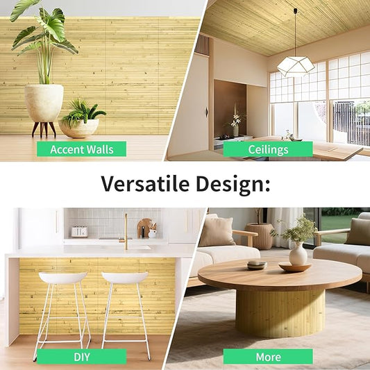 Natural Bamboo Wall Panel for Interior Wall Decor, Renewable Pole Wrap Wainscoting Paneling for Wall Ceiling Furniture Cabinet Office, 12 x 96 Inch, Natural
