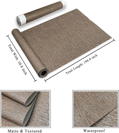 20.8" x 196.8" Textured Peel and Stick Wallpaper, Brown Grasscloth Self Adhesive Wallpaper for Bedroom Bathroom Laundry Room RV Stick and Peel Wall Paper Thickened