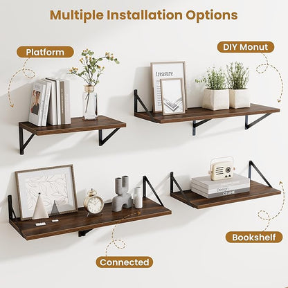 Floating Shelf for Wall,32" WX10 D Wood Floating Shelves with Sturdy Metal Bracket Set of 2,Wall Mounted Hanging Shelf for Bathroom,Bedroom,Kitchen,Walnut