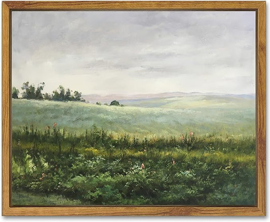 SHENIFY Landscape Framed Canvas Wall Art Vintage Classical The Vast Grassland Prints Hallway Kitchen Office Decor - 8x10in Natural Framed
