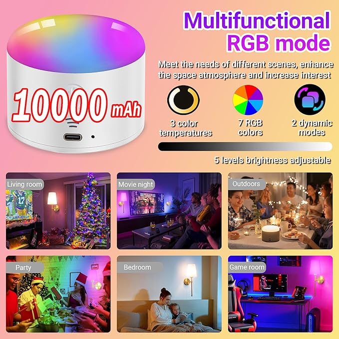 Battery Operated Wall Sconce Set of 2, Rechargeable Wall Sconce with 10000mAh Bulb and Remote, Up to 50 Hrs Use, RGB Dimmable Wireless Wall Lights for Living Room Bedroom Hallway