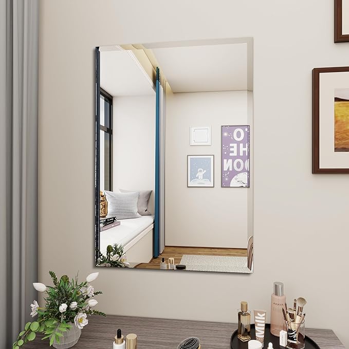 Rectangular Beveled Bathroom Mirrors, 36X48 inch Square Frameless Mirror, Rectangular Frameless Mirrors，Beveled Bathroom Mirror。