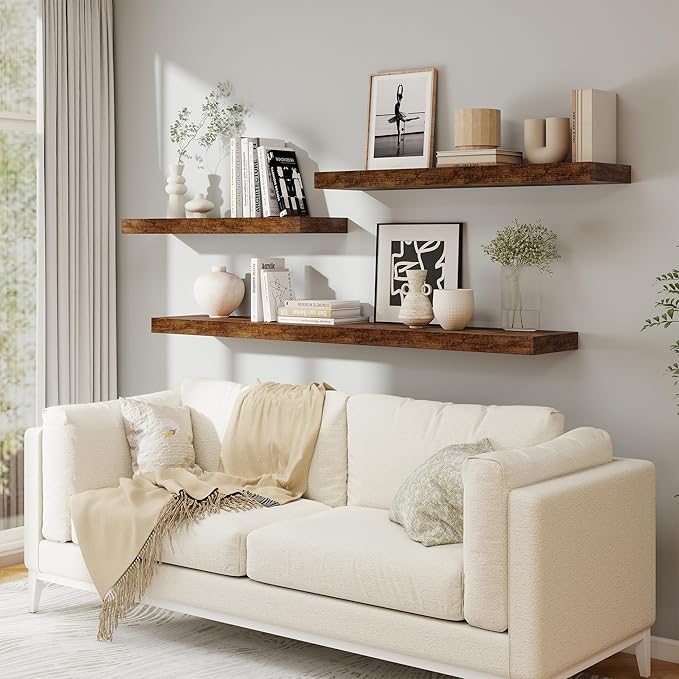72 Inch Floating Shelves | 12 Inch Deep Floating Shelves Set of 2 | 72