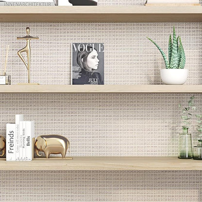 FunStick 24"x394" Grasscloth Peel and Stick Wallpaper Textured Removable Beige Faux Grass Cloth Wallpaper Rolls for Room Walls Renter Friendly Rattan Fabric Wall Paper for Cubicle Beige Contact Paper