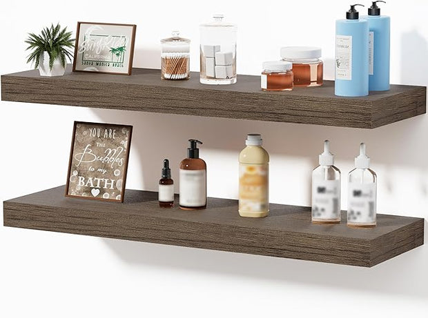 Floating Shelves for Wall, Bathroom Shelves Over Toilet, Wall Shelves & Book Shelf for Room, Hanging Shelf, Modern Wooden Mounted Floating Shelves, 24x7x1.5 in (Smoke Gray, Set of 2)