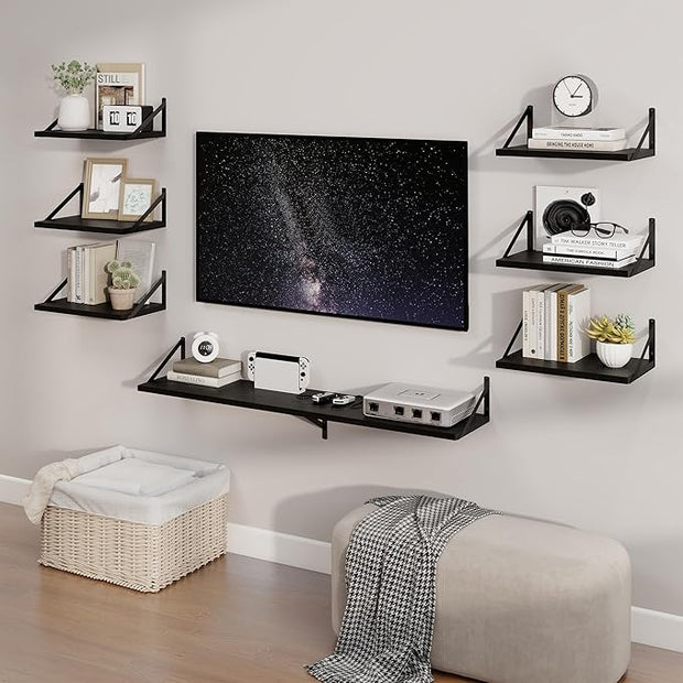 Axeman Deep Floating Shelves | 55 Inch Black Wall Shelves Set of 2 | 10 Inch Deep Wood Floating Shelves for Wall | 55" W x 10" D Black Shelves for Living Room Bathroom Kitchen