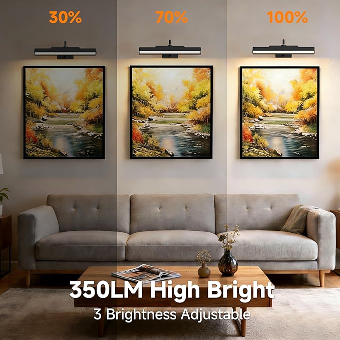 Cordless Art Picture Light,4400mAh Battery Powered Picture Lighting,Wireless Remote Control Dimmable LED for Painting Portrait Display(12 in, 4 Pack)