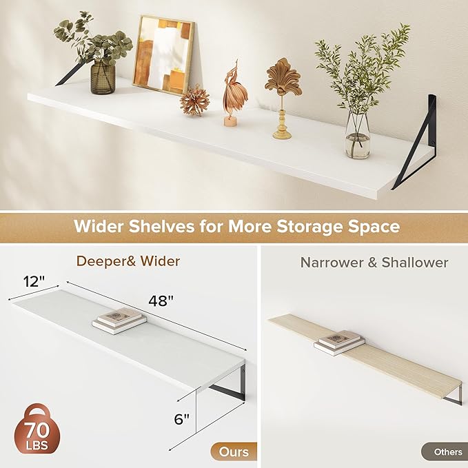 Deep Floating Shelves Wall Mounted, 48
