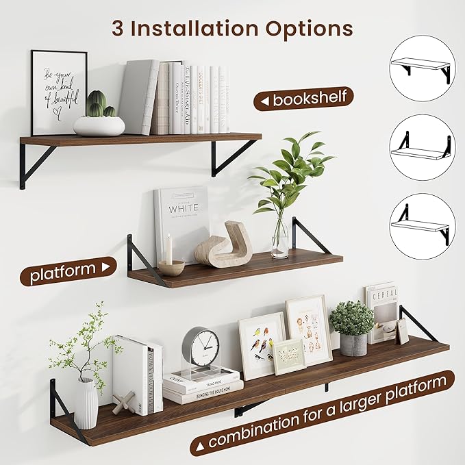 Axeman 30 Inch Floating Shelves | 10 Inch Deep Walnut Wall Shelves Set of 2 | 30
