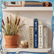 4 Pcs Summer Lake House Decor Stacked Wooden Block Set with Lake Life Boat Rides Fishing Sunshine Blue White Summer Table Decor Wooden Book Signs for Fishing & Boating Lovers Gifts
