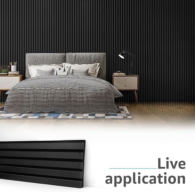 Art3d 6-Piece Wood Slat Acoustic Panels for Stylish Decor and Noise Reduction, 3D Textured Panel for Ceiling and Wall, Matte Black