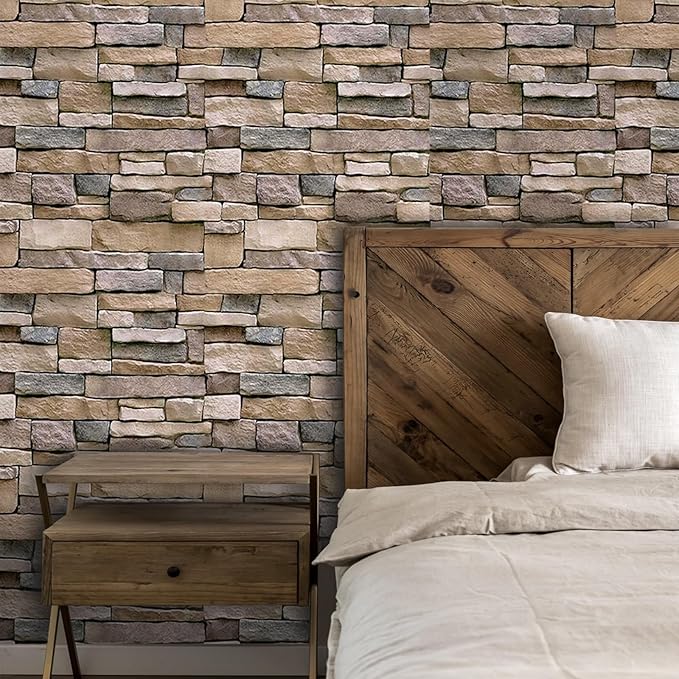 Abyssaly Stone Wallpaper Brick Wallpaper Peel and Stick Stone Backsplash Self-Adhesive Removable Vinyl Wall Paper Grey Faux Brick Shelf Liner 17.71" X 590" Home Decorations Contact Paper