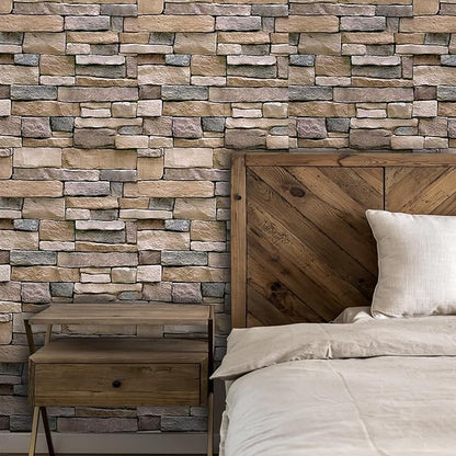 Abyssaly Stone Wallpaper Brick Wallpaper Peel and Stick Stone Backsplash Self-Adhesive Removable Vinyl Wraps Grey Faux Brick Shelf Paper 17.71" X 236" Home Decorations Contact Paper