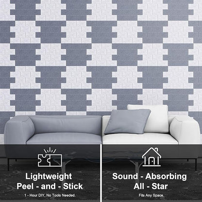 WoveN SounD Brick Acoustic Wall Panels Seamless Visual, High Density, Sound Proof Wall Decor, Noise Blocker Felt Wall Tiles for Home, Studio, Office & Focus Zones (Moon & Silver Gray), 16x12x0.4 Inch