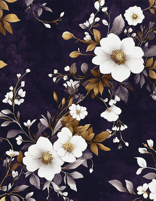 Vintage Floral Wallpaper Peel and Stick Purple White Flowers Contact Paper 17.5" x 118" Wall Paper Self Adhesive Vinyl Waterproof Removable for Kitchen Bathroom Shelves Cabinet Drawer Table Decor