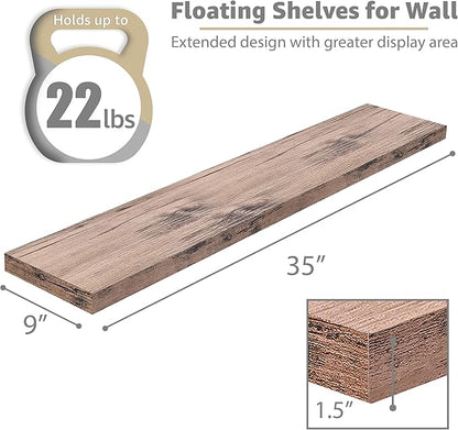Sorbus Floating Shelves for Wall - 35 Inch Long Bathroom Shelves, Wall Decor for Bedroom, Kitchen, Living Room & Book Storage - Mounted Floating Shelf with Invisible Brackets (Mahogany, 3 Pack)