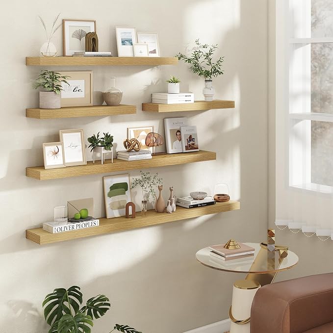 36 Inch Floating Shelves | 6.5 Inch Deep Oak Floating Shelves Set of 2 | 36
